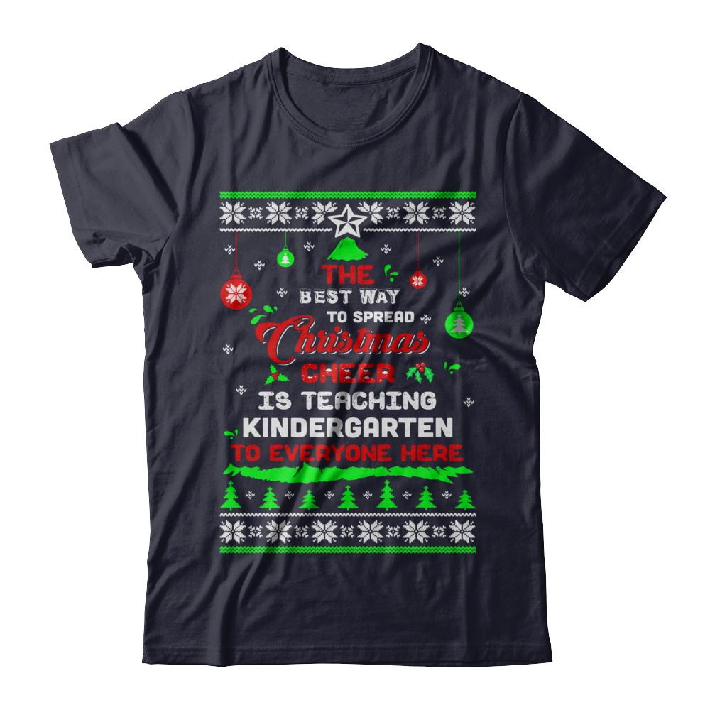 Teacher Christmas Cheer Teaching Kindergarten Everyone Sweater-T-Shirt & Sweatshirt-Premium T-Shirt-Midnight Navy