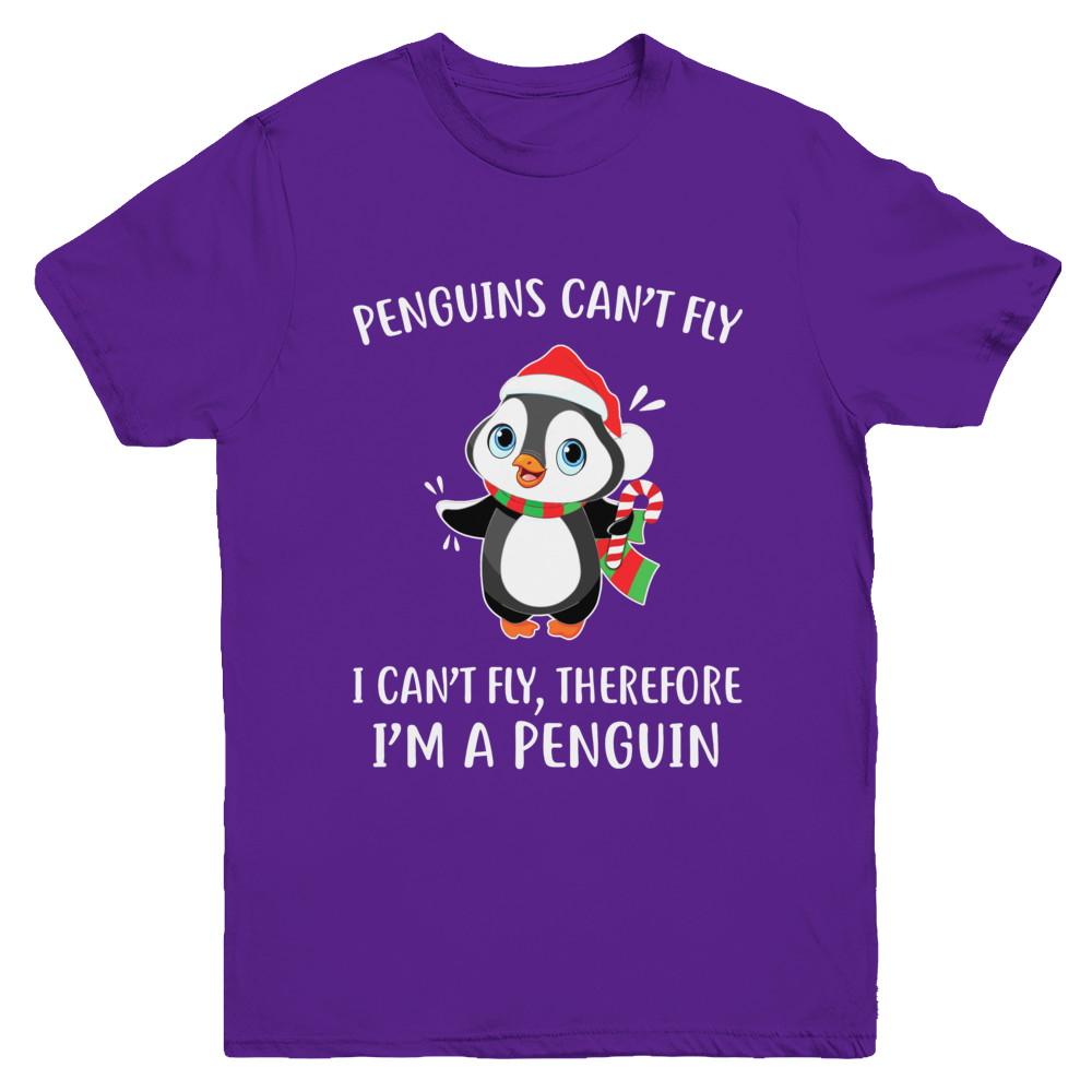 Funny Penguin I Can't Fly Christmas Gift Youth-Youth Shirt-Youth T-Shirt-Purple