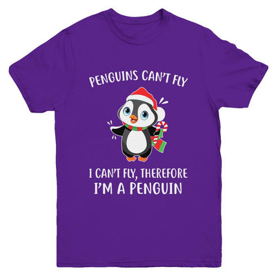 Funny Penguin I Can't Fly Christmas Gift Youth-Youth Shirt-Youth T-Shirt-Purple