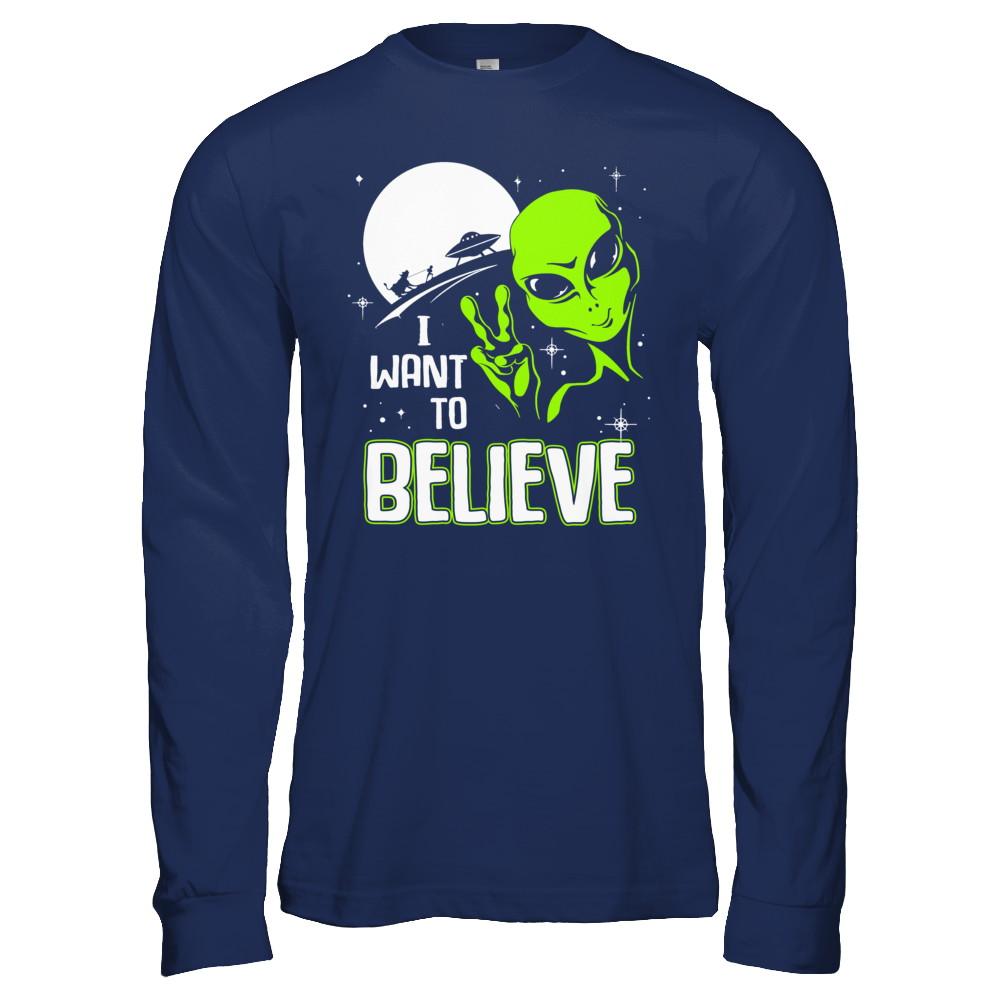 I Want To Believe Alien Ufo-T-Shirt & Hoodie-Long Sleeve T-Shirt-Navy