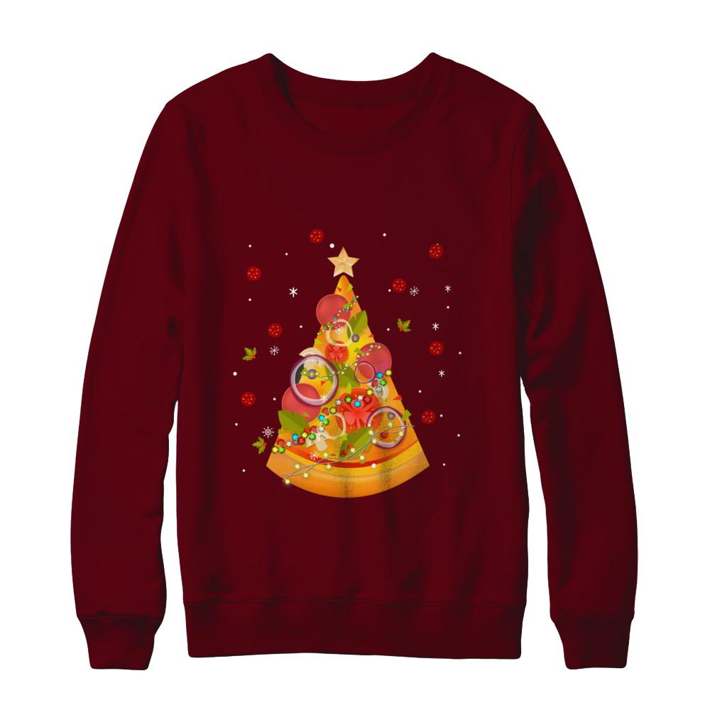 Funny Pizza Ugly Christmas Tree Gifts-T-Shirt & Sweatshirt-Crewneck Sweatshirt-Maroon