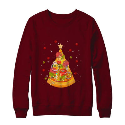 Funny Pizza Ugly Christmas Tree Gifts-T-Shirt & Sweatshirt-Crewneck Sweatshirt-Maroon