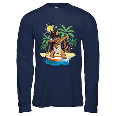 Summer Vacation Dabbing German Shepherd Surfing Surfboard Gift-T-Shirt & Hoodie-Long Sleeve T-Shirt-Navy