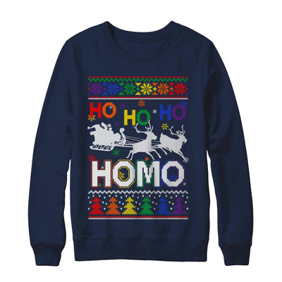 Ho Ho Ho Homo Santa LGBT Gay Ugly Christmas Sweater-T-Shirt & Sweatshirt-Crewneck Sweatshirt-Navy
