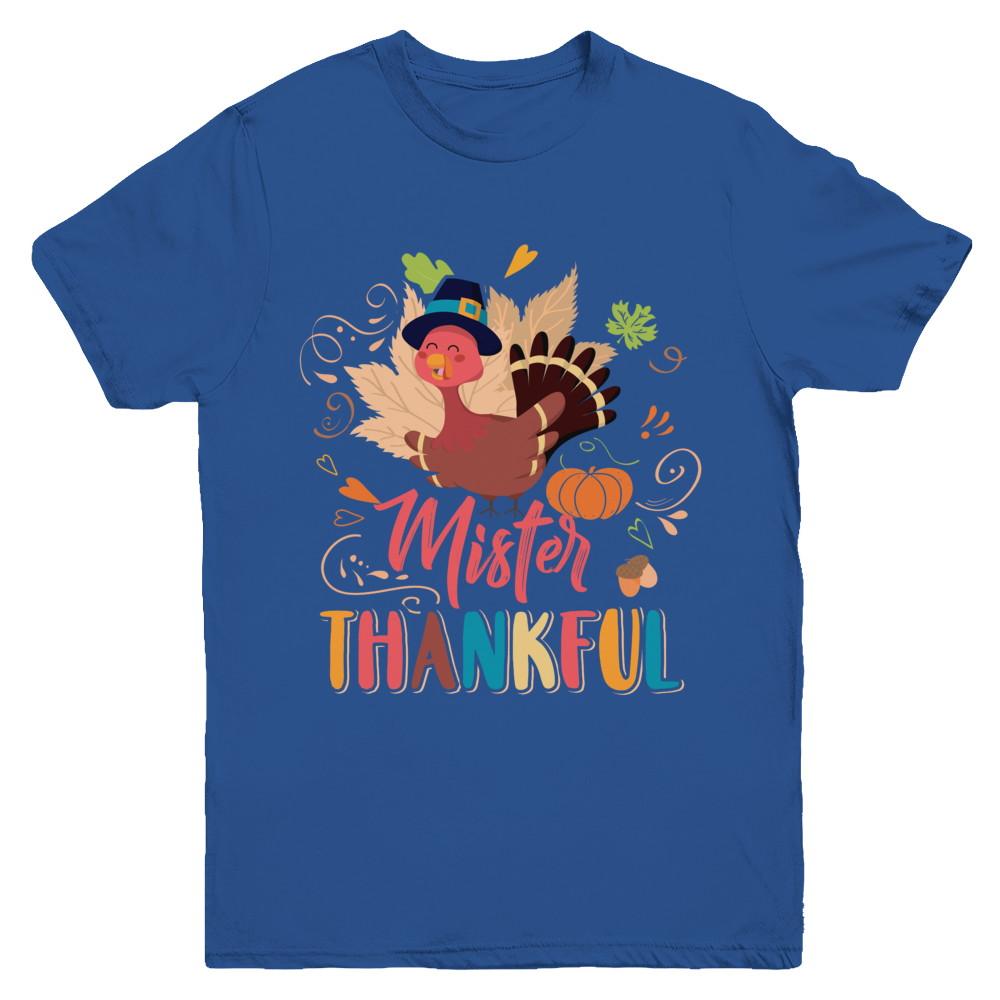 Cute Mister Thankful Turkey Thanksgiving Youth-Youth Shirt-Youth T-Shirt-Royal