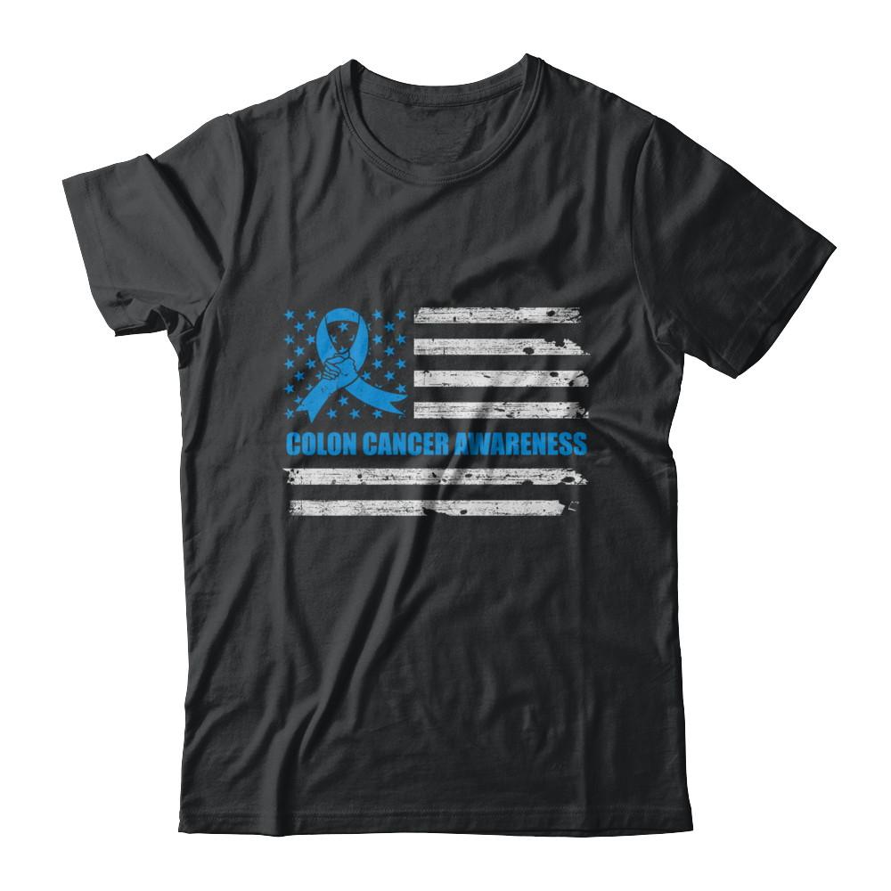 Blue Ribbon Colon Cancer Awareness US Flag