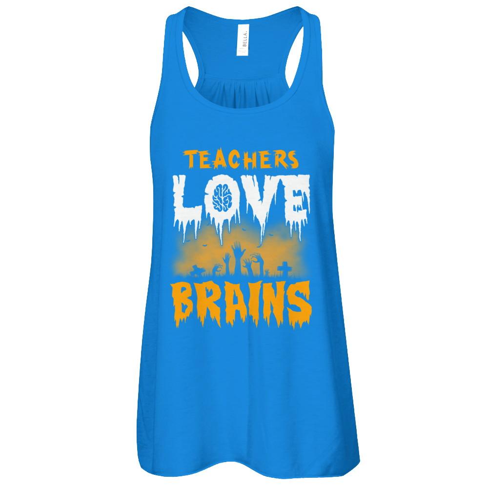 Teachers Love Brains Halloween-T-Shirt & Tank Top-Women's Flowy Racerback Tank-True Royal