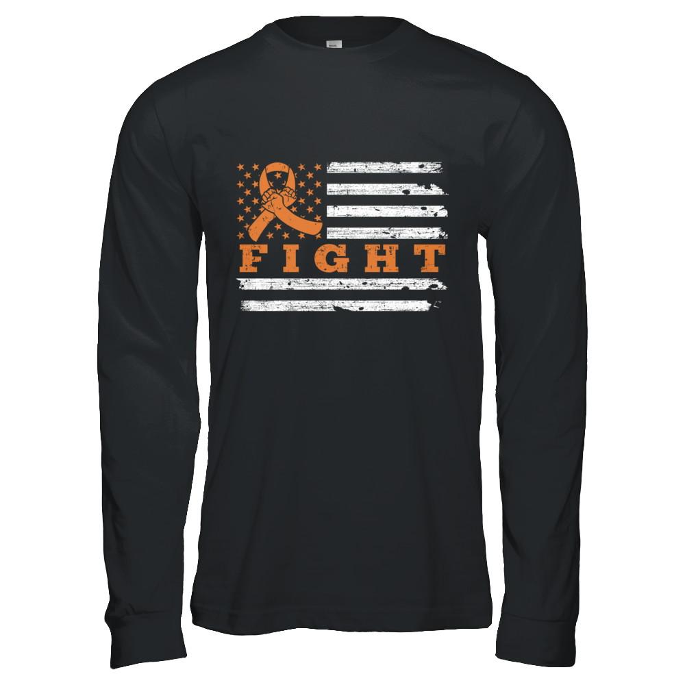 Fight Orange Ribbon US Flag Multiple Sclerosis Awareness-T-Shirt & Hoodie-Long Sleeve T-Shirt-Black