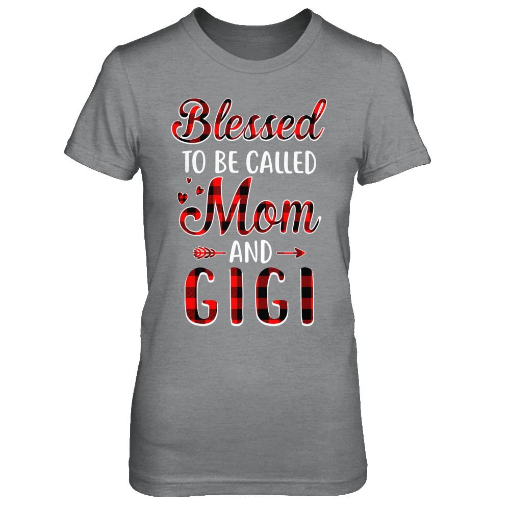 Red Buffalo Plaid Blessed To Be Called Mom And Gigi-T-Shirt & Hoodie-Women's T-Shirt-Sport Grey