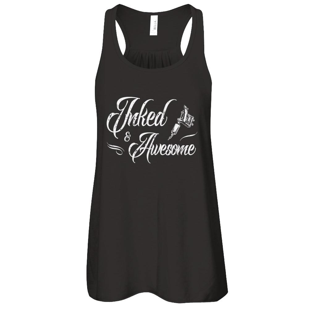 Inked And Awesome Tattooed Tattoos-T-Shirt & Tank Top-Women's Flowy Racerback Tank-Black