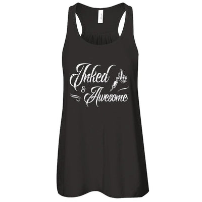 Inked And Awesome Tattooed Tattoos-T-Shirt & Tank Top-Women's Flowy Racerback Tank-Black