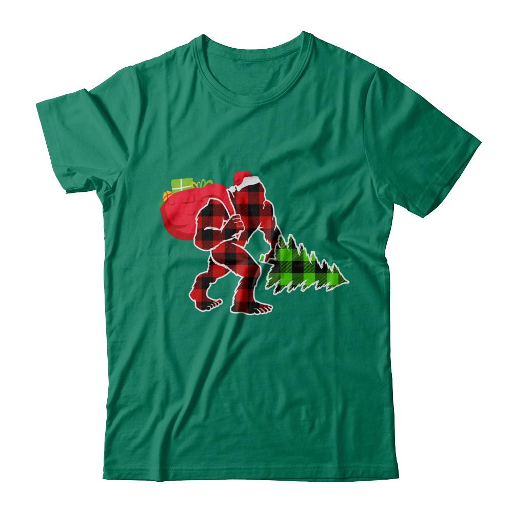 Red Plaid Bigfoot Christmas Buffalo Plaid-T-Shirt & Sweatshirt-Classic T-Shirt-Kelly Green