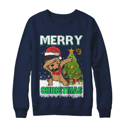 Cute Yorkshire Terrier Claus Merry Christmas Ugly Sweater-T-Shirt & Sweatshirt-Crewneck Sweatshirt-Navy