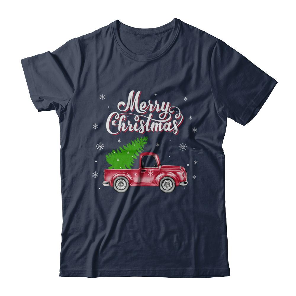 Snow Tree Truck Merry Christmas-T-Shirt & Sweatshirt-Classic T-Shirt-Navy