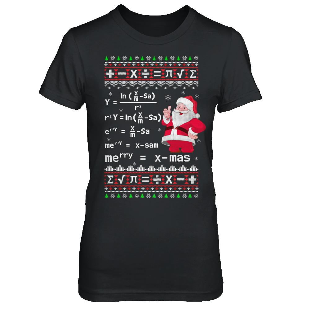 Funny Merry Xmas In Math Ugly Christmas Sweater-T-Shirt & Sweatshirt-Women's T-Shirt-Black