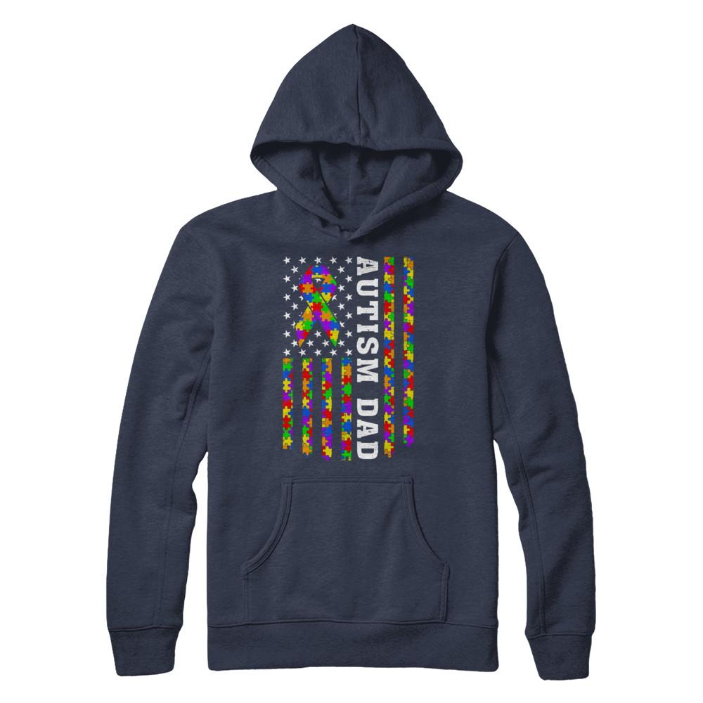 Proud Autism Dad Daddy Autistic Us Flag Fathers Day-T-Shirt & Hoodie-Pullover Hoodie-Navy