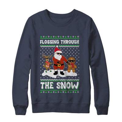 Flossing Through The Snow Santa Ugly Christmas Sweater-T-Shirt & Sweatshirt-Crewneck Sweatshirt-Navy