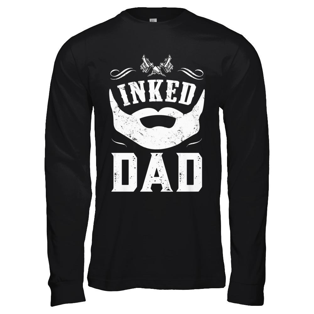Inked Dad Bearded Man Tattooed Tattoos Fathers Day-T-Shirt & Hoodie-Long Sleeve T-Shirt-Black