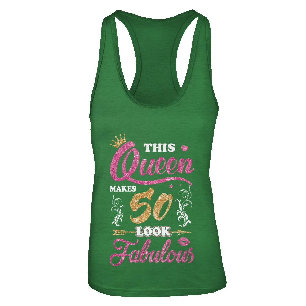 This Queen Makes 50 Look Fabulous 1971 50th Birthday-T-Shirt & Tank Top-Women's Ideal Racerback Tank-Kelly Green