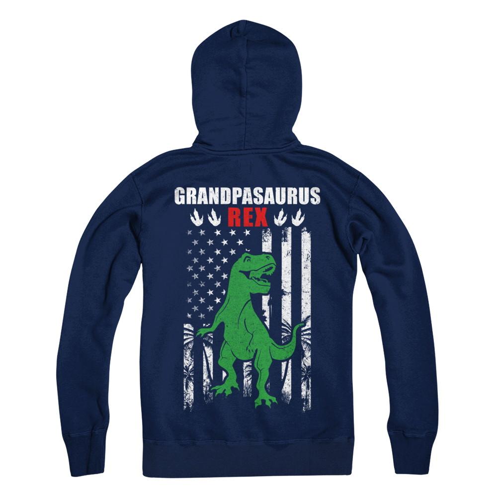 GranpaSaurus Grandpa Dinosaur Rex American Flag Fathers Day-T-Shirt & Hoodie-Pullover Hoodie-Navy