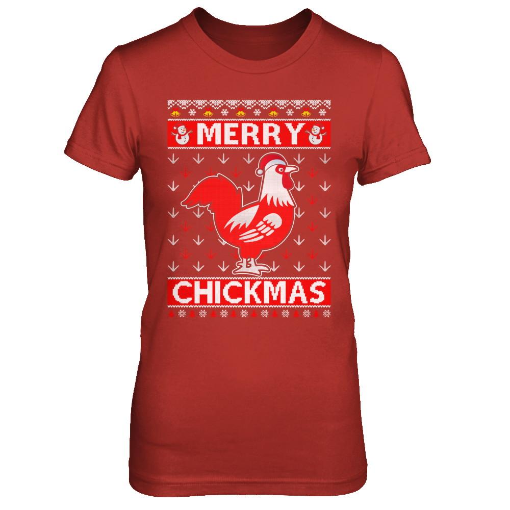 Merry Chickmas Farmer Chicken Ugly Christmas Sweater-T-Shirt & Sweatshirt-Women's T-Shirt-Red