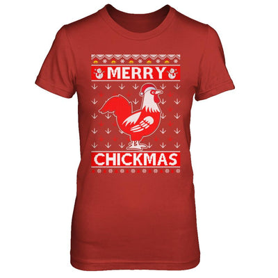 Merry Chickmas Farmer Chicken Ugly Christmas Sweater-T-Shirt & Sweatshirt-Women's T-Shirt-Red