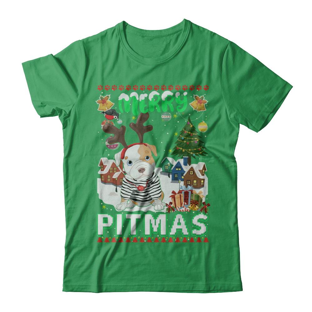 Cute Pitbull Christmas Merry Pigmas Ugly Sweater Christmas-T-Shirt & Sweatshirt-Premium T-Shirt-Kelly Green