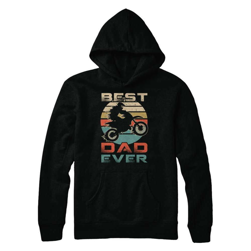 Vintage Best Motocross Dad Ever Gift Father's Day-T-Shirt & Hoodie-Pullover Hoodie-Black