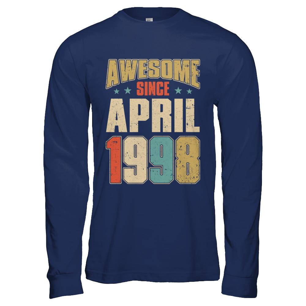 Vintage Retro Awesome Since April 1998 23th Birthday-T-Shirt & Hoodie-Long Sleeve T-Shirt-Navy