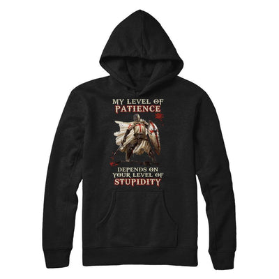 Knight Templar My Level Of Patience Depends On Your Level Of Stupidity-T-Shirt & Hoodie-Pullover Hoodie-Black