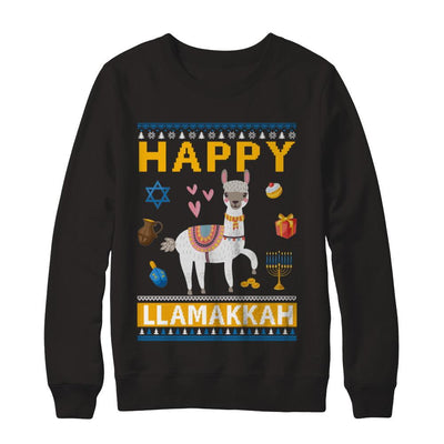 Happy Llama Llamakkah Hanukkah Ugly Sweater-T-Shirt & Sweatshirt-Crewneck Sweatshirt-Black