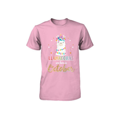Llama Unicorn Llamacorns Born In October Birthday Gift Youth-Youth Shirt-Toddler T-Shirt-Pink