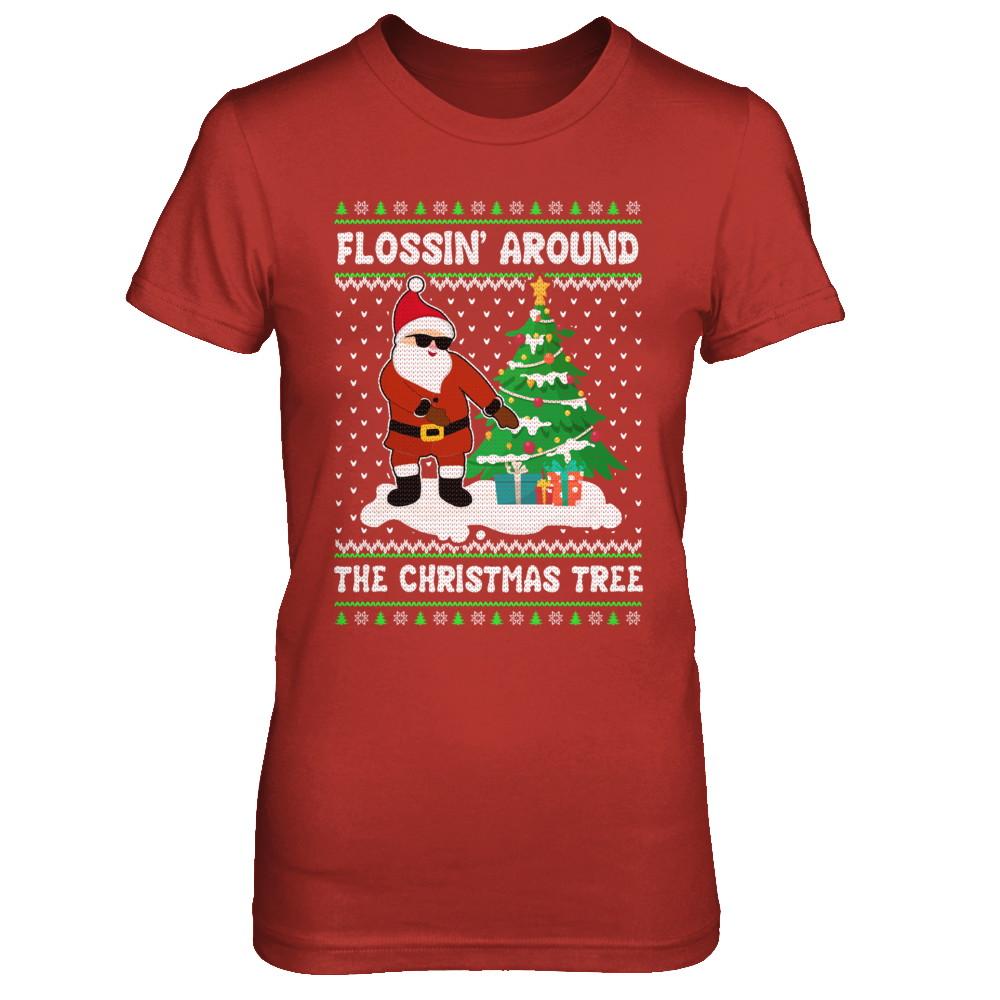 Flossin' Around The Christmas Tree Flossing Ugly Sweater-T-Shirt & Sweatshirt-Women's T-Shirt-Red