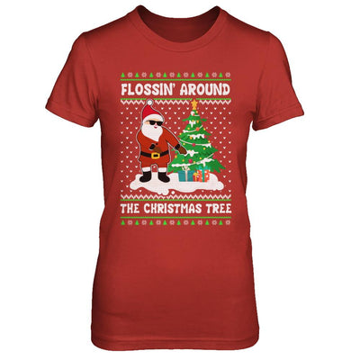 Flossin' Around The Christmas Tree Flossing Ugly Sweater-T-Shirt & Sweatshirt-Women's T-Shirt-Red