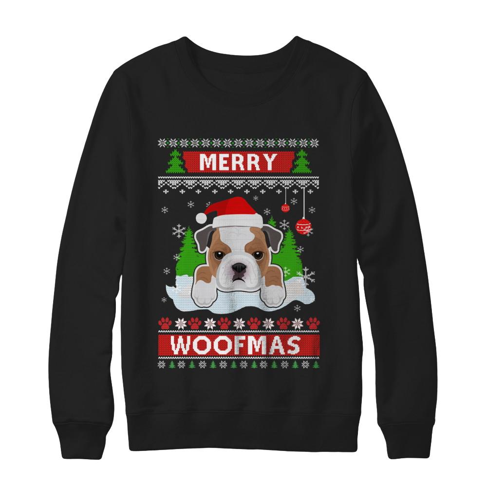 Bulldog Merry Woofmas Ugly Christmas Sweater-T-Shirt & Sweatshirt-Crewneck Sweatshirt-Black
