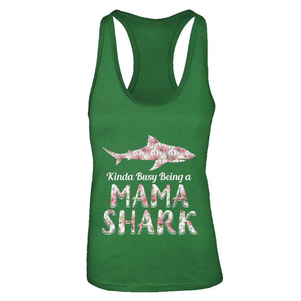 Mama Shark Kinda Busy Being A Mamashark-T-Shirt & Tank Top-Women's Ideal Racerback Tank-Kelly Green