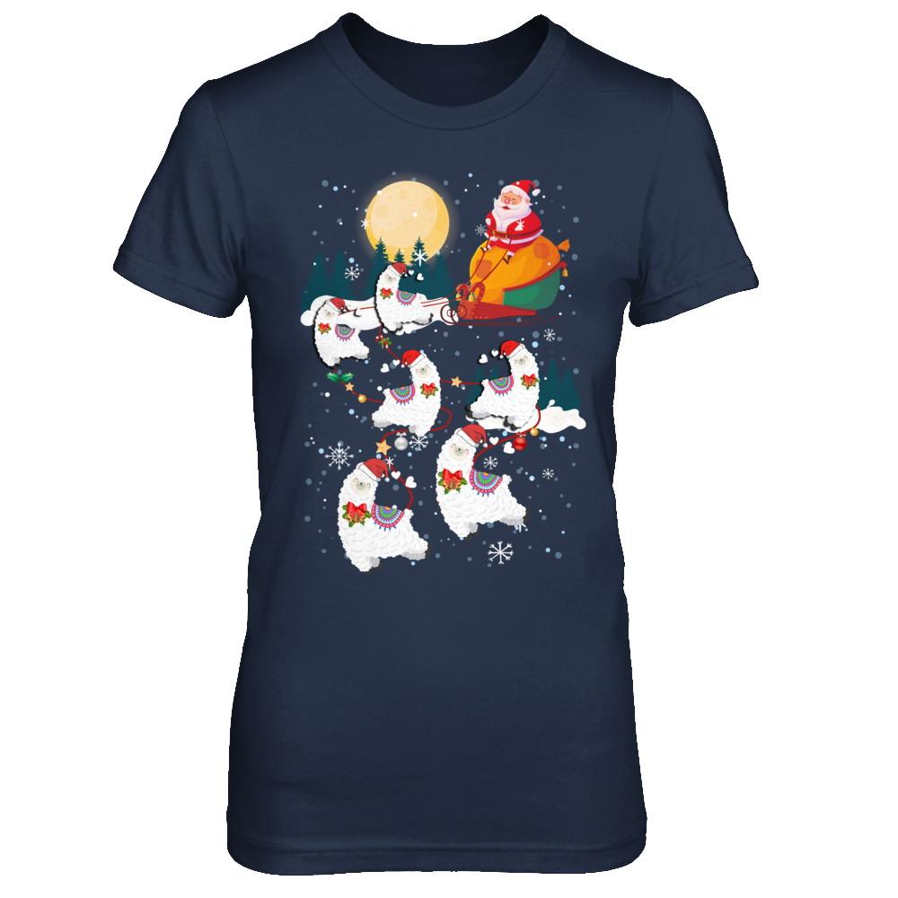 Funny Christmas Llama Alpaca Reindeer Lover Santa Gift-T-Shirt & Sweatshirt-Women's T-Shirt-Navy