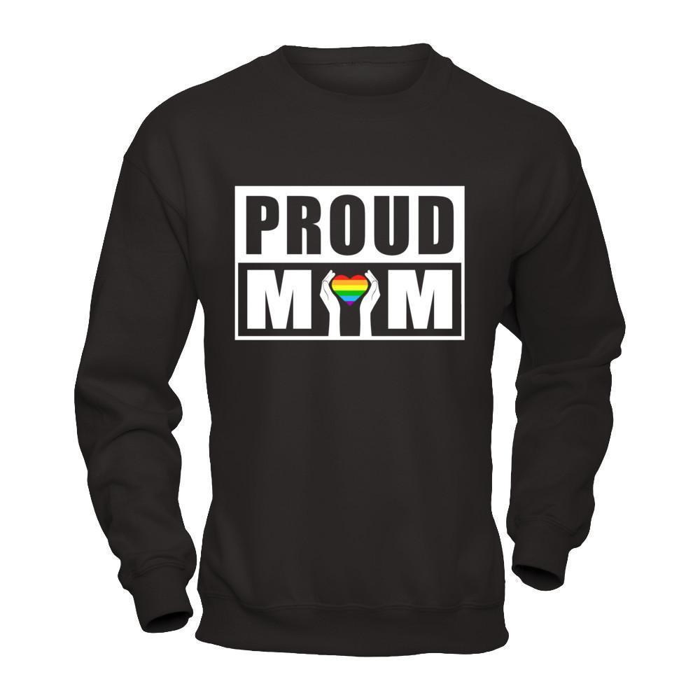 Proud Mom Lgbt Gay Lesbian Pride-T-Shirt & Hoodie-Crewneck Sweatshirt-Black