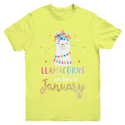 Llama Unicorn Llamacorns Born In January Birthday Gift Youth-Youth Shirt-Youth T-Shirt-Daisy