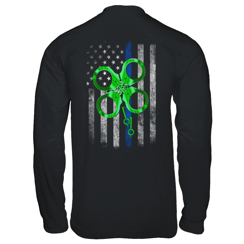 Thin Blue Line Happy St Patrick's Day Clover Police-T-Shirt & Hoodie-Long Sleeve T-Shirt-Black