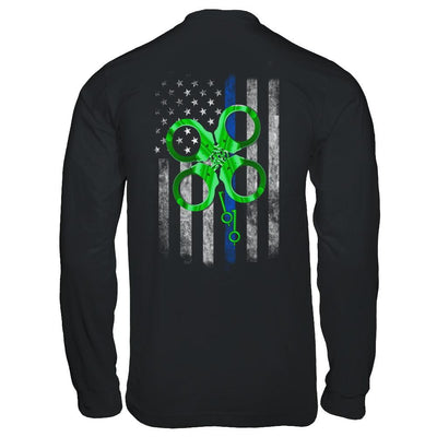 Thin Blue Line Happy St Patrick's Day Clover Police-T-Shirt & Hoodie-Long Sleeve T-Shirt-Black