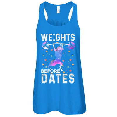 Weights Before Dates Unicorn Gym Weight Lifting-T-Shirt & Tank Top-Women's Flowy Racerback Tank-True Royal
