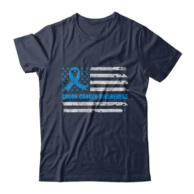 Blue Ribbon Colon Cancer Awareness US Flag-T-Shirt & Hoodie-Classic T-Shirt-Navy