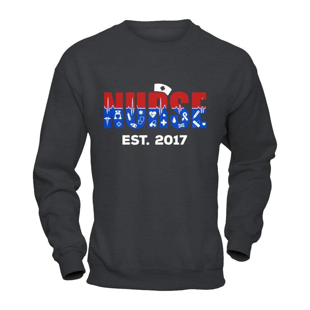 Nurses Est 2017 Graduation-T-Shirt & Hoodie-Crewneck Sweatshirt-Dark Heather