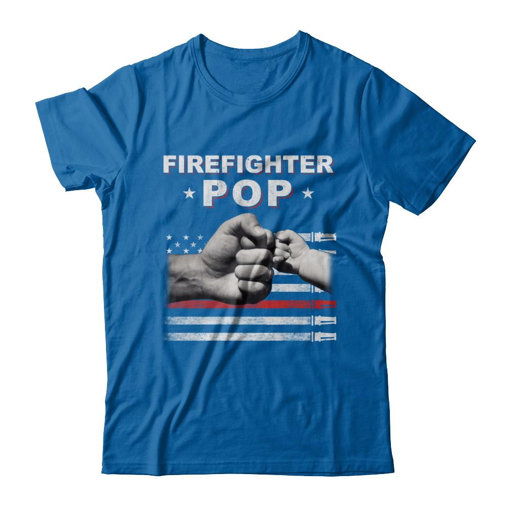 Firefighter Fireman Pop American Flag Fathers Day-T-Shirt & Hoodie-Classic T-Shirt-Royal