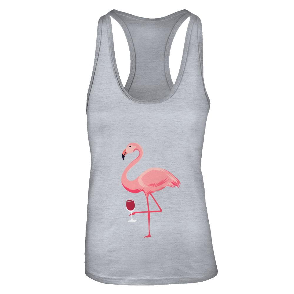Wine Lover's Pink Flamingo Fun Party Wine-T-Shirt & Tank Top-Women's Ideal Racerback Tank-Heather Grey