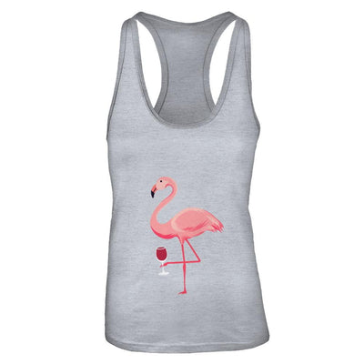 Wine Lover's Pink Flamingo Fun Party Wine-T-Shirt & Tank Top-Women's Ideal Racerback Tank-Heather Grey