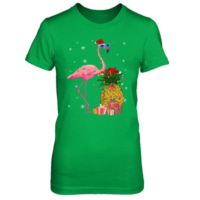 Santa Flamingo Hawaiian Pineapple Christmas Gifts-T-Shirt & Sweatshirt-Women's T-Shirt-Irish Green
