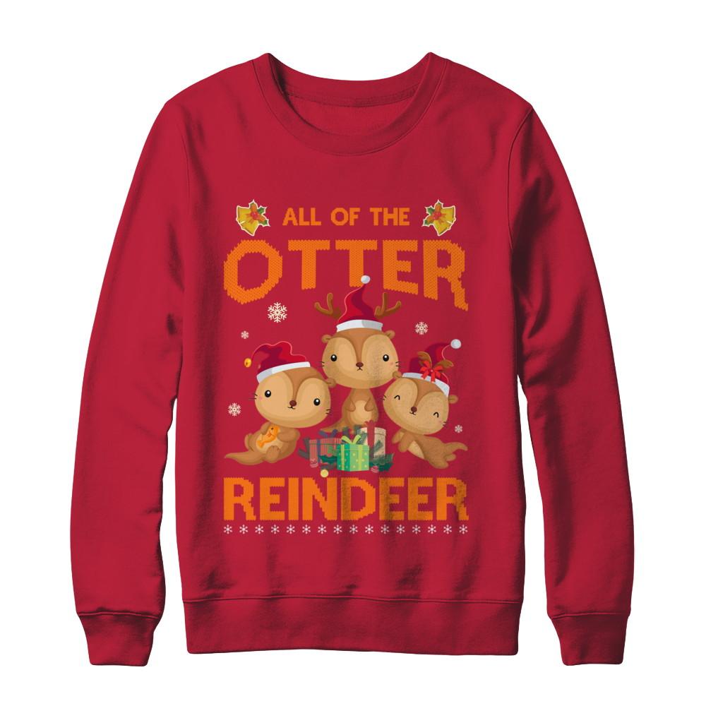 All Of The Otter Reindeer Otter Claus Christmas-T-Shirt & Sweatshirt-Crewneck Sweatshirt-Red