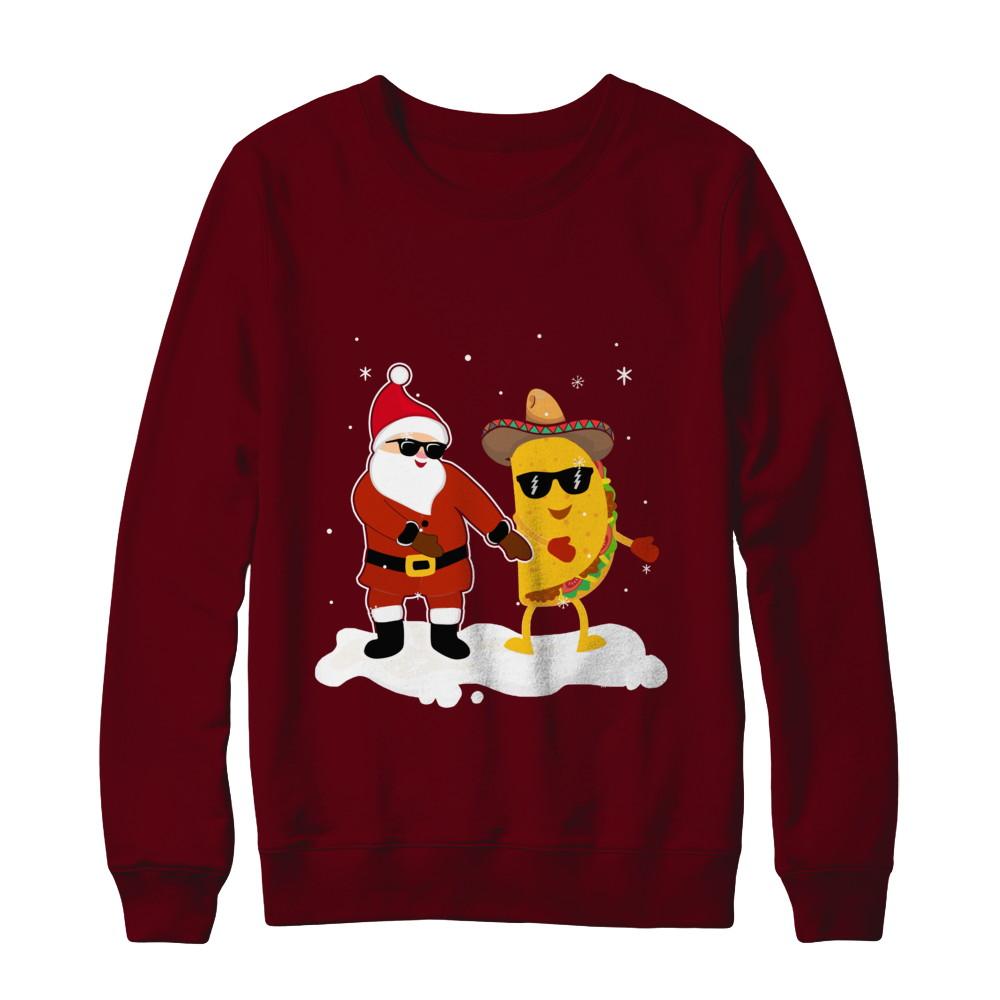 Flossing Santa Claus Taco Christmas Pajamas Gifts-T-Shirt & Sweatshirt-Crewneck Sweatshirt-Maroon